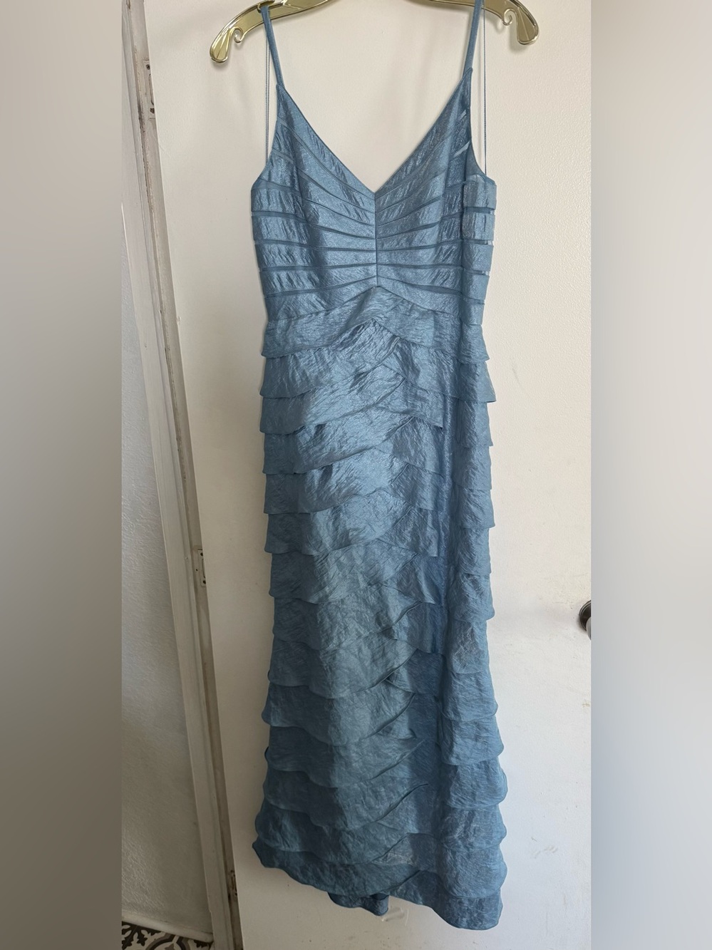 Adrianna Papell Light Blue Tiered V-Neck Maxi Dress